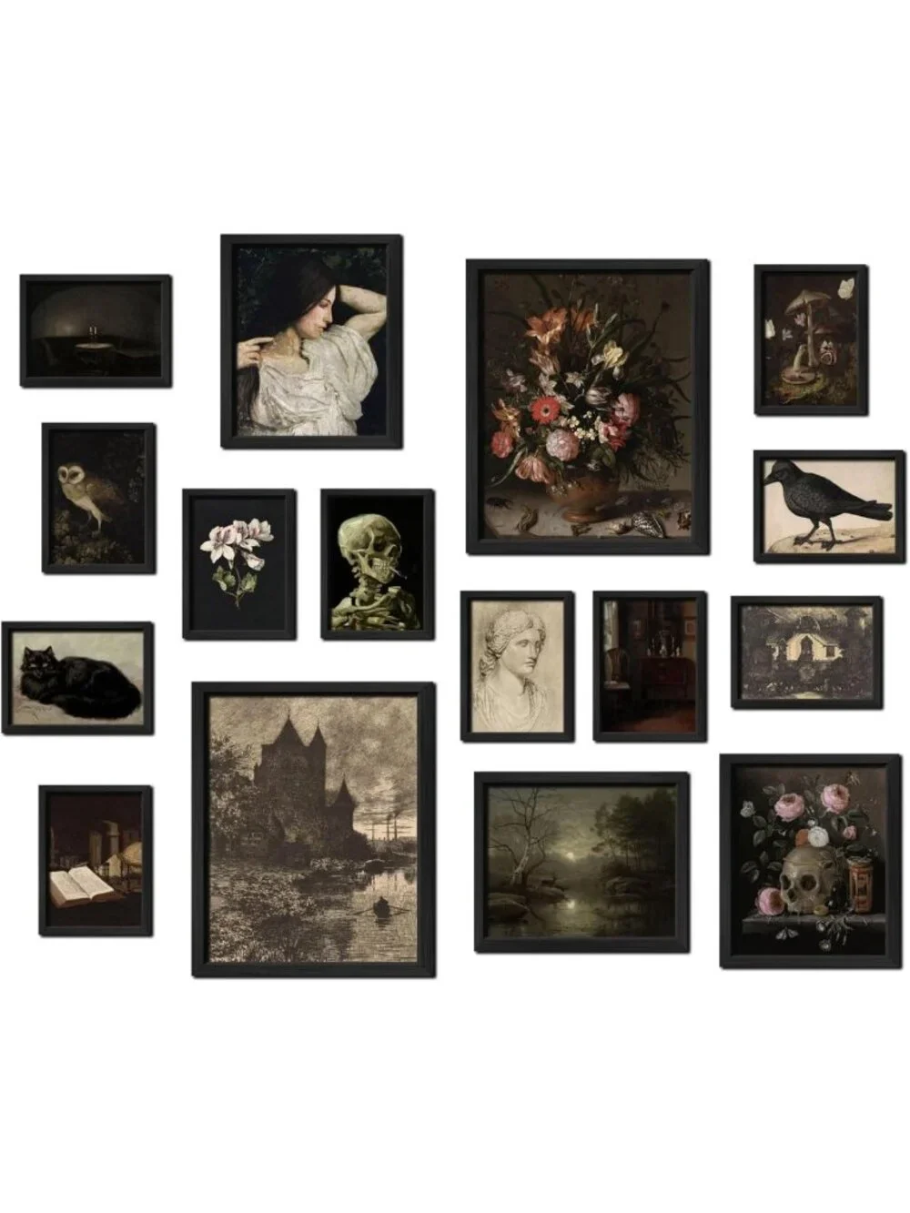 16 PCS Dark Academia Wall Art Set, Gothic Room Decor, Moody Prints for Aesthetic